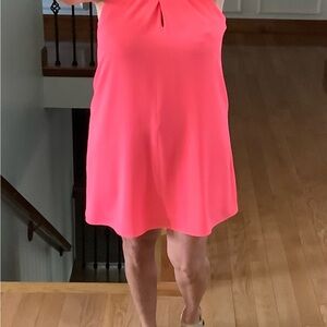 Women's Neon Pink Mini Dress - Sleeveless Keyhole Front